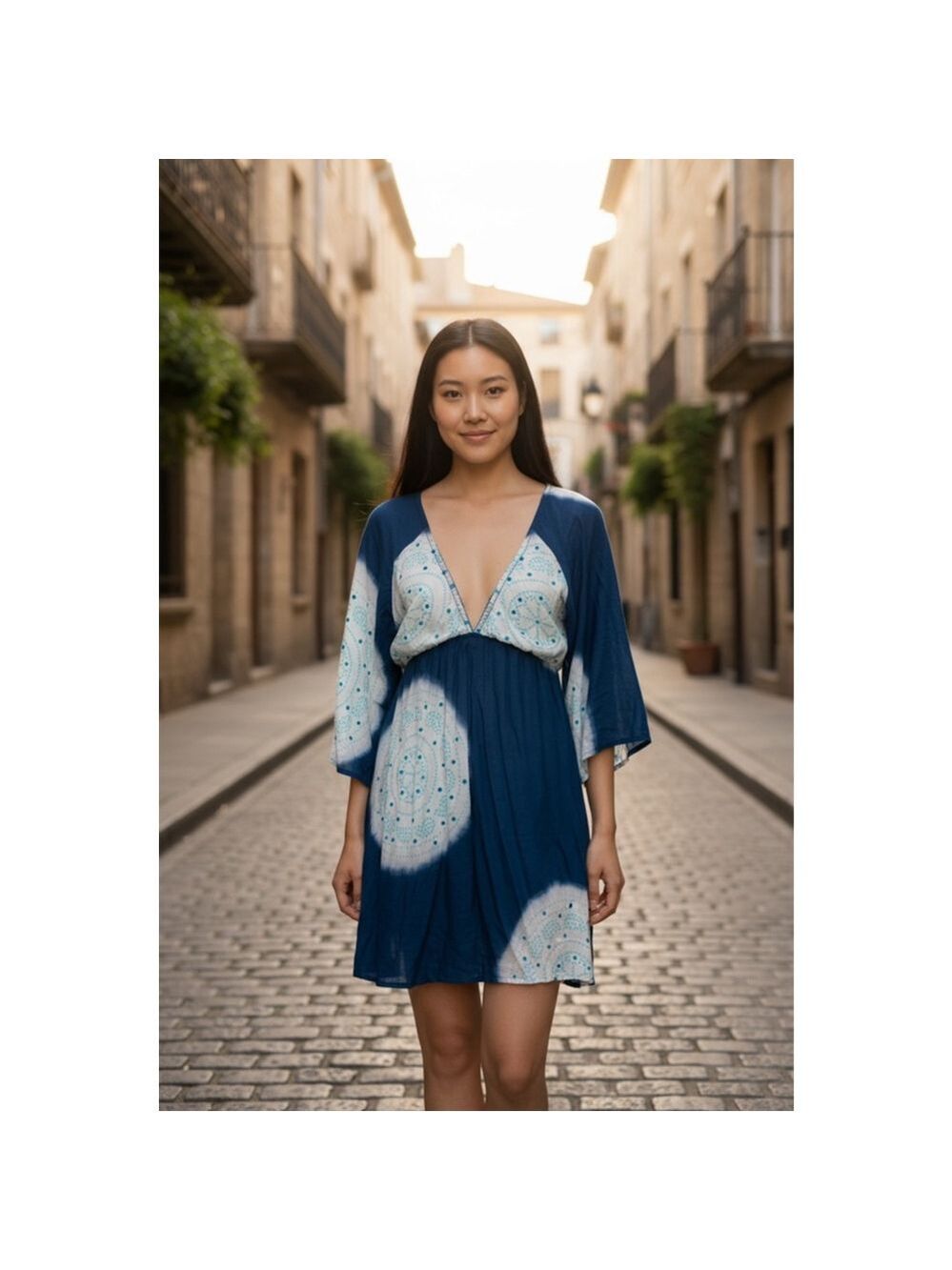 Cool Change Blue & White Tie-Dye Rayon Mini Dress Size L